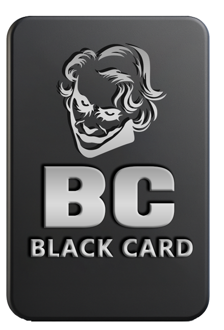 Black card with stylized face design