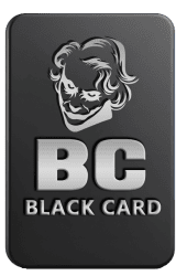Black card with stylized face design