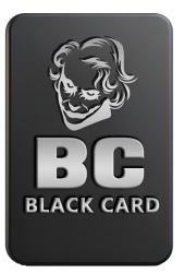 Black card with stylized face design